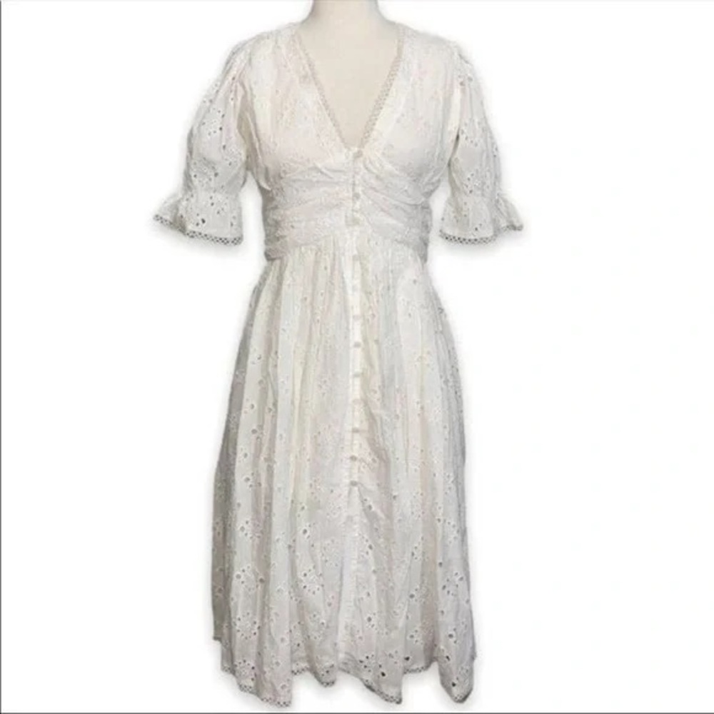 House Of Harlow 1960 Women's Ivory Short Sleeve Eyelet Midi Dress
